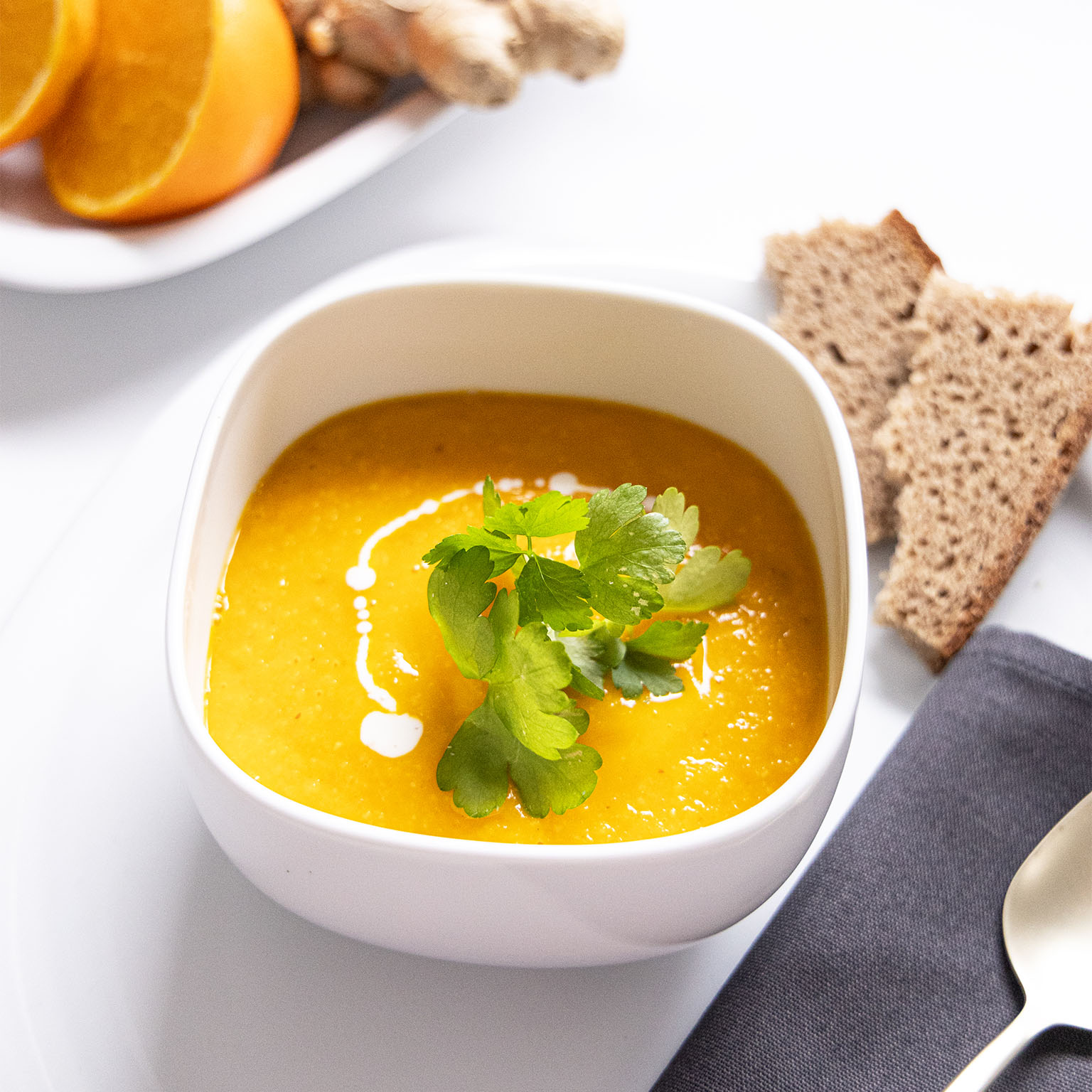 Rosenthal Suomi soup bowl filled with pumpkin soup